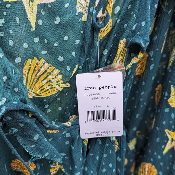 Free People Seashell Teal Combo open back mini dress NWT sz Lg - Picture 9 of 9